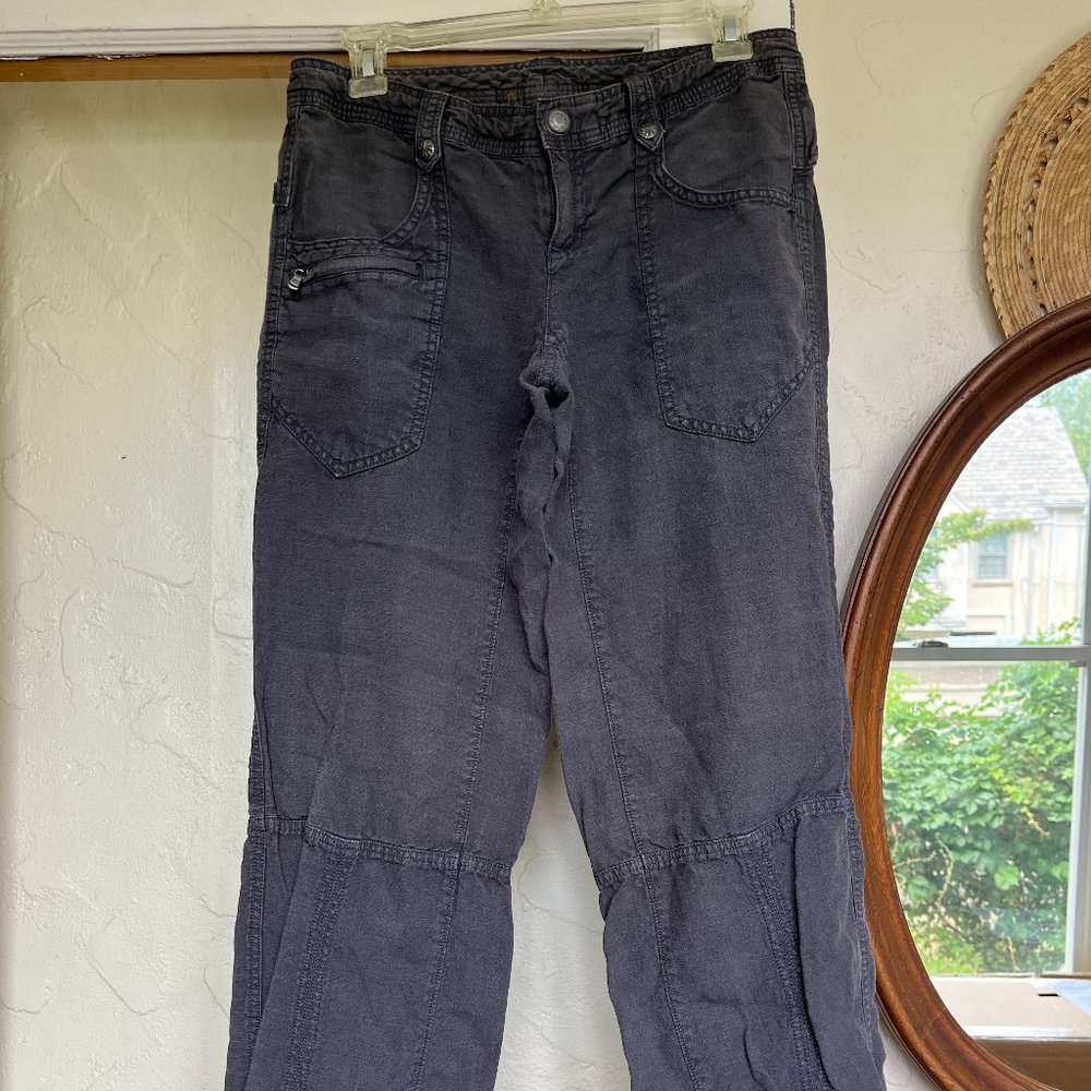 Athleta Grey Linen Mid Rise Cargo Pants -- Size 2